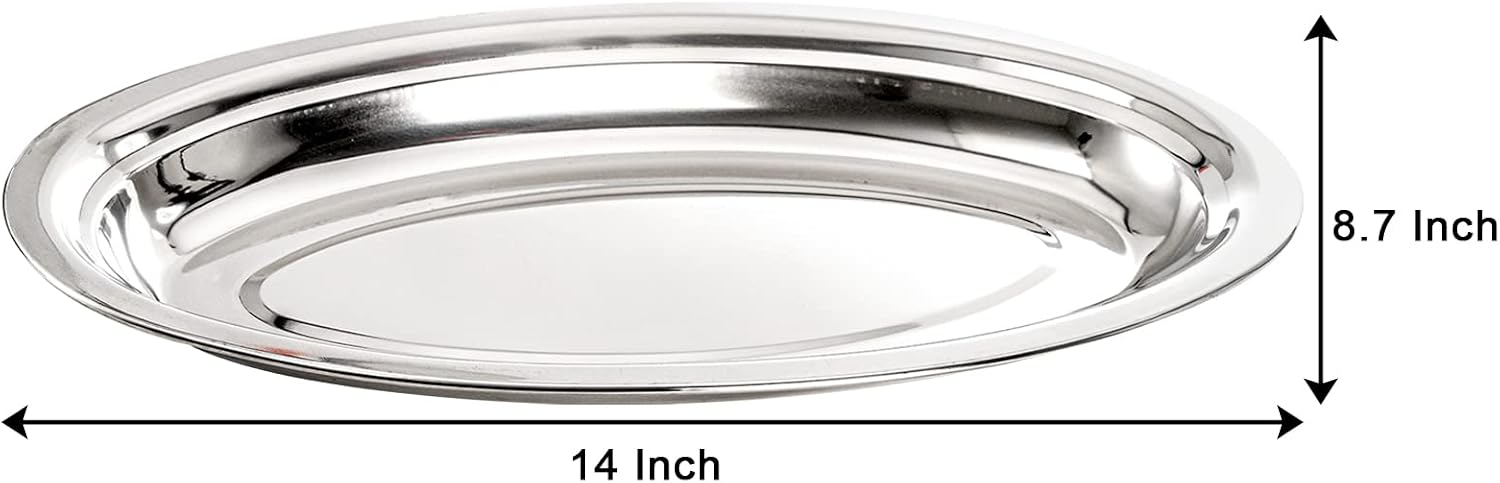 6-Piece Stainless Steel Oval Plate Set, Large Metal Fish Plate - Image 2