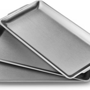 3-Piece 304 Stainless Steel Rectangular Plate Set, 12.6-inch Brushed Nickel Metallic Plates