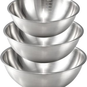 3-Piece Stainless Steel Mixing Bowl Set, Stackable and Nestable for Storage