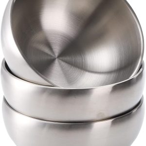 304 Stainless Steel Soup Bowls, Double-Walled Insulated Brushed Bowls, 6-Inch Diameter