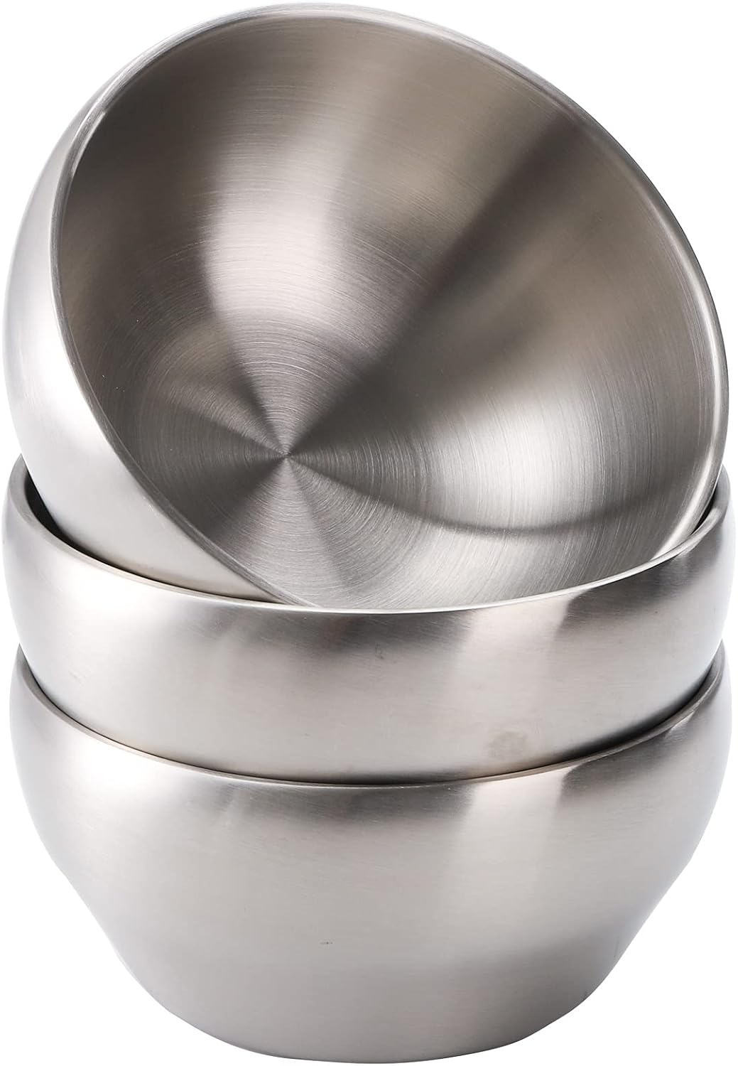 304 Stainless Steel Soup Bowls, Double-Walled Insulated Brushed Bowls, 6-Inch Diameter