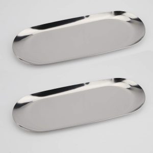 2-Piece Stainless Steel Oval Dinner Plate Set, 9-inch Metal Fruit Plate