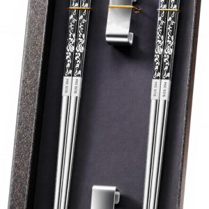 2-Pair Stainless Steel Chopsticks with Chopstick Rests, Titanium-Coated Metal Chopsticks, Non-Slip Tips