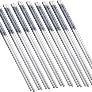 10-Pair Stainless Steel Chopsticks, Lightweight Knurled Non-Slip Chinese-Style Metal Chopsticks, Everyday Essential for the Family Kitchen