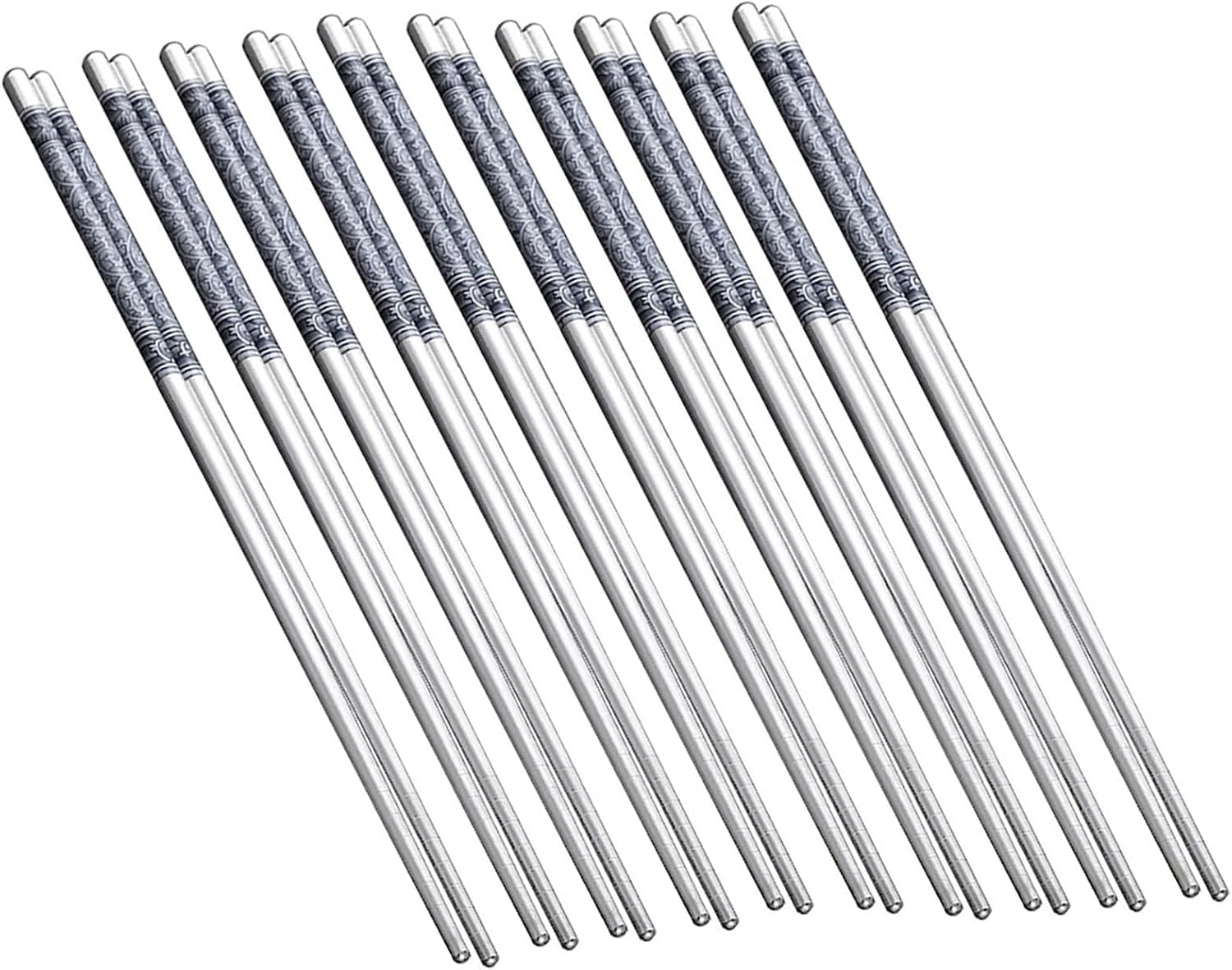 10-Pair Stainless Steel Chopsticks, Lightweight Knurled Non-Slip Chinese-Style Metal Chopsticks, Everyday Essential for the Family Kitchen