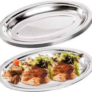 6-Piece Stainless Steel Oval Plate Set, Large Metal Fish Plate