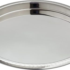 Stainless Steel Hammered Edge Round Plate, 14-inch Diameter Metal Dinner Plate